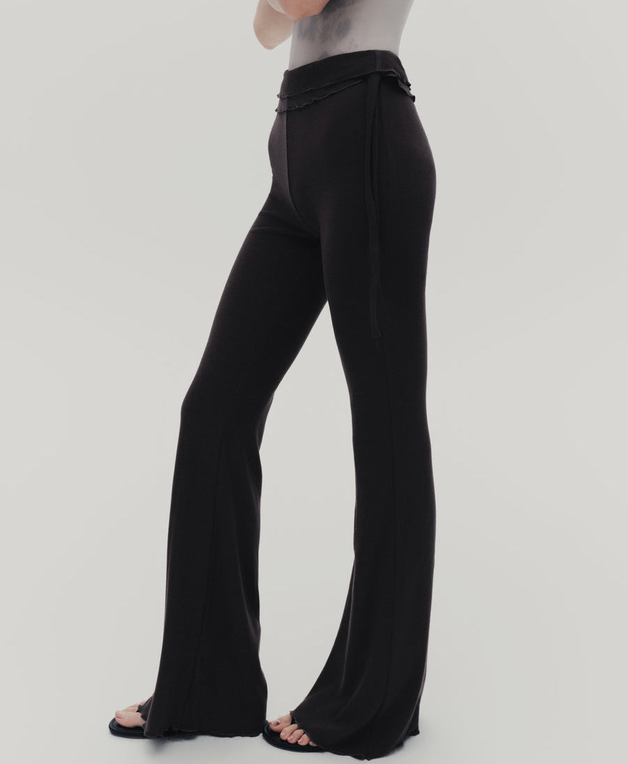 Typha Faux Two-Piece Fold-Over Knit Flared Pants