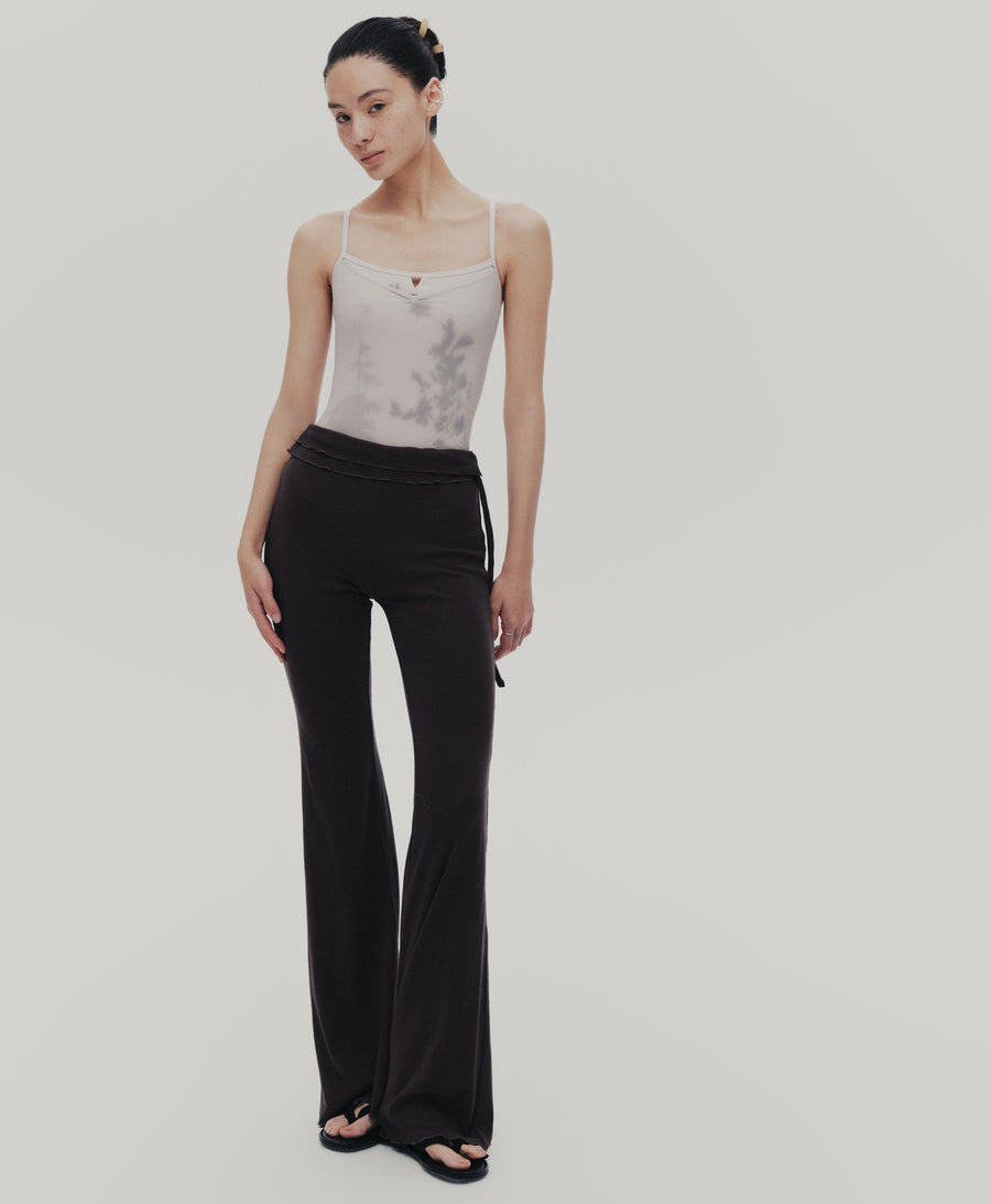 Typha Faux Two-Piece Fold-Over Knit Flared Pants