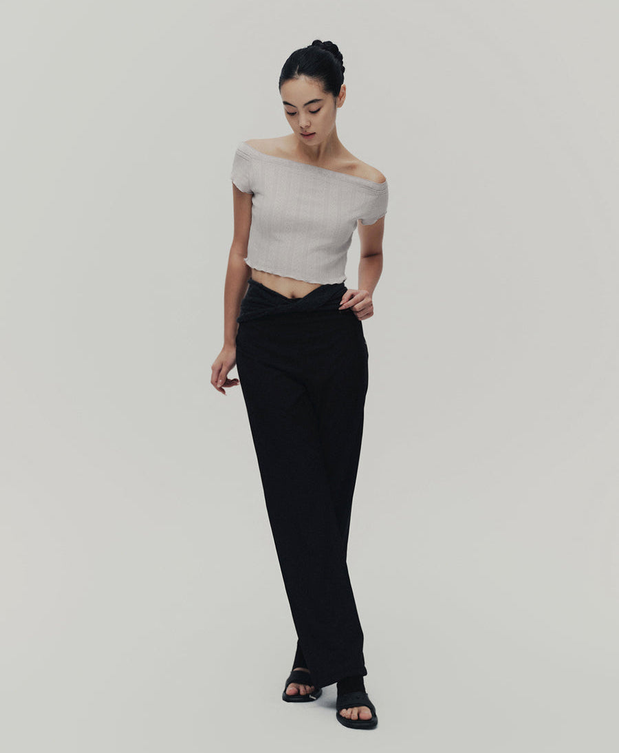 Typha Faux Two-Piece Off-Shoulder Knit Top