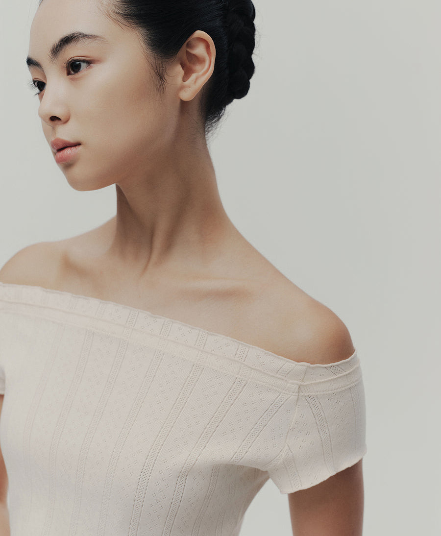 Typha Faux Two-Piece Off-Shoulder Knit Top