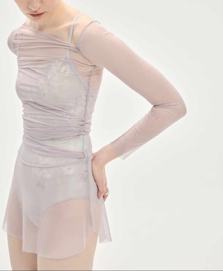 Typha Gathered Waist SAB Mesh Mini Skirt