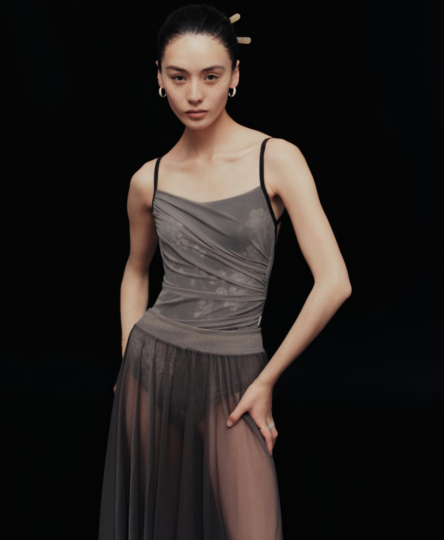 Typha Oil Painting Layered Tulle Leotard