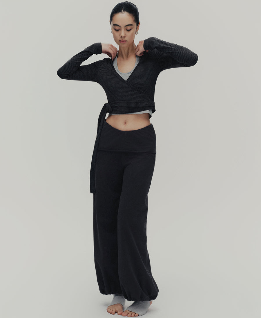 Typha V-Waist Cotton Wide-Leg Pants