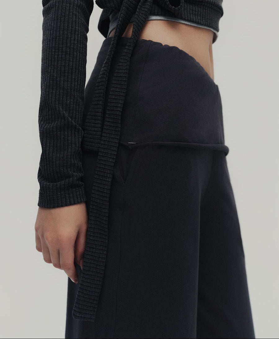 Typha V-Waist Cotton Wide-Leg Pants