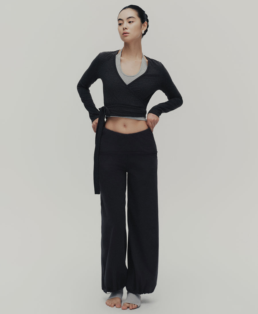 Typha V-Waist Cotton Wide-Leg Pants