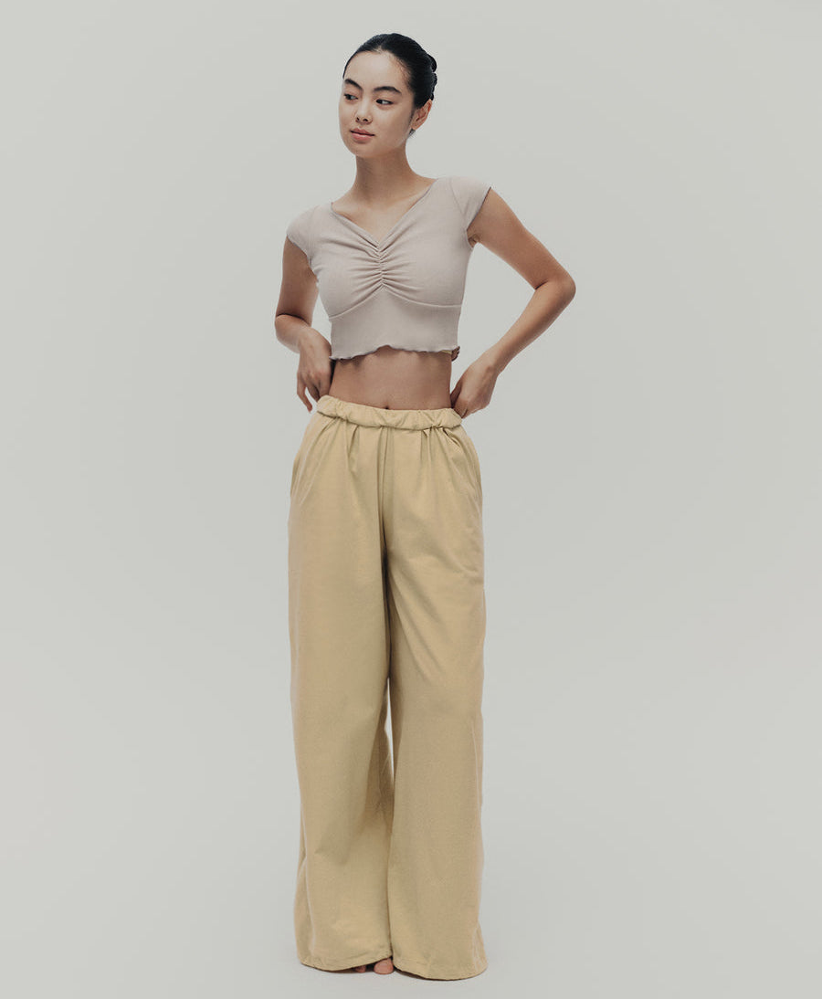 Typha Contrast-Colour Pintuck Knit Short-Sleeved Top