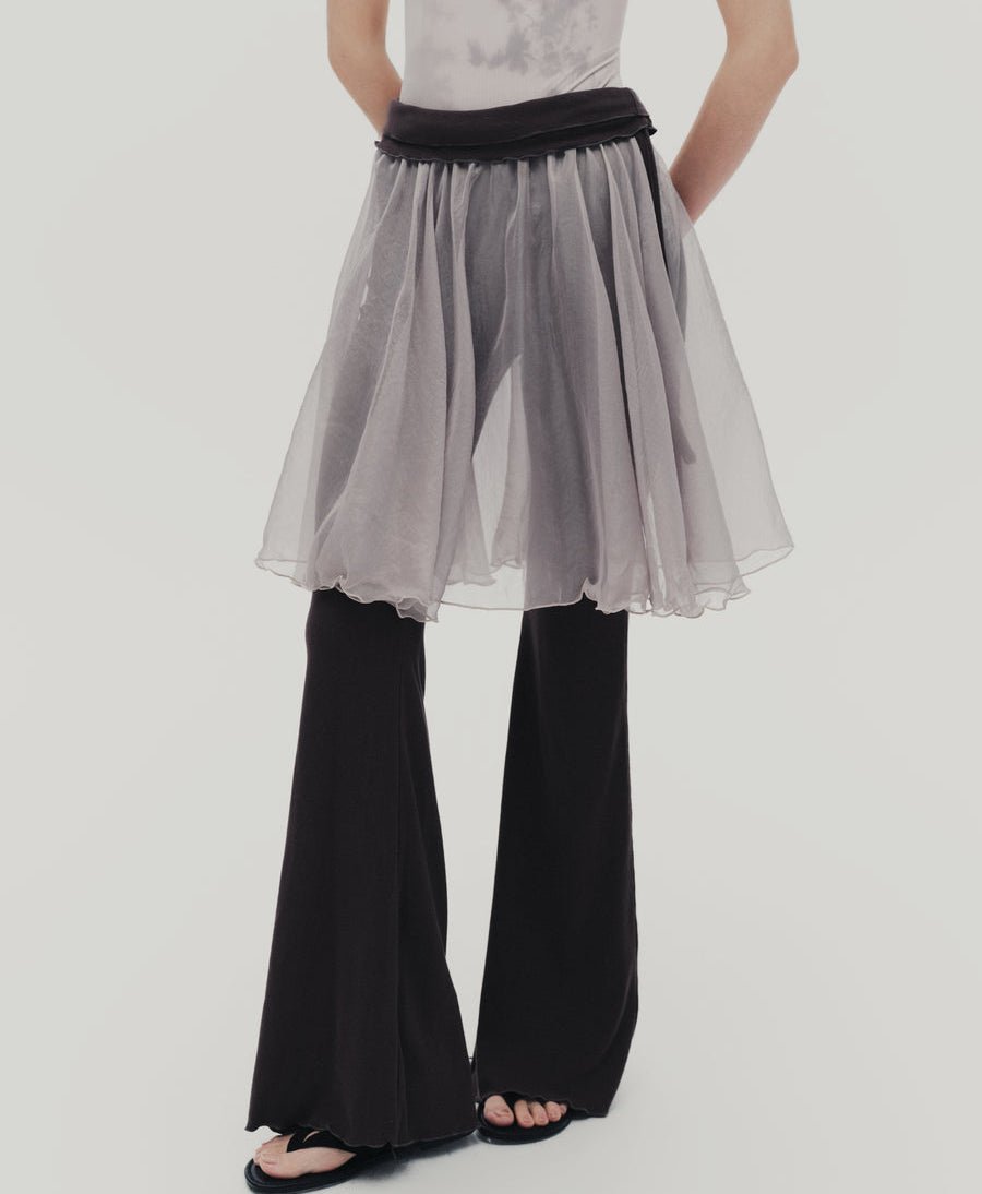 Typha Faux Two-Piece Fold-Over Knit Flared Pants