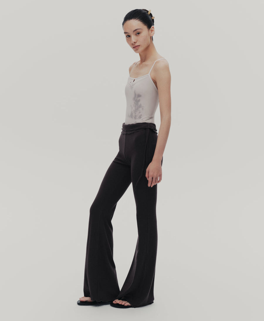 Typha Faux Two-Piece Fold-Over Knit Flared Pants