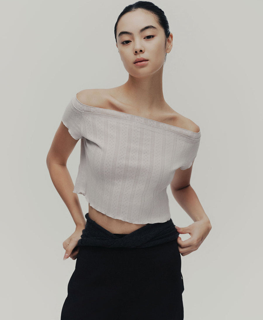 Typha Faux Two-Piece Off-Shoulder Knit Top