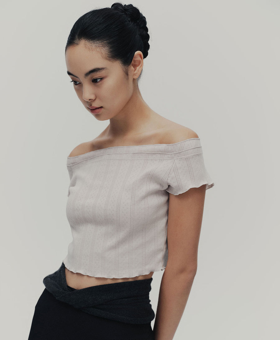 Typha Faux Two-Piece Off-Shoulder Knit Top