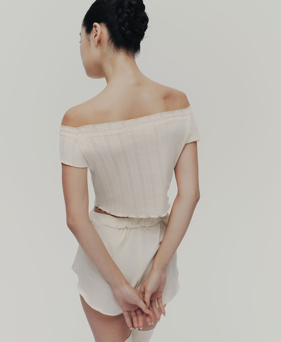 Typha Faux Two-Piece Off-Shoulder Knit Top