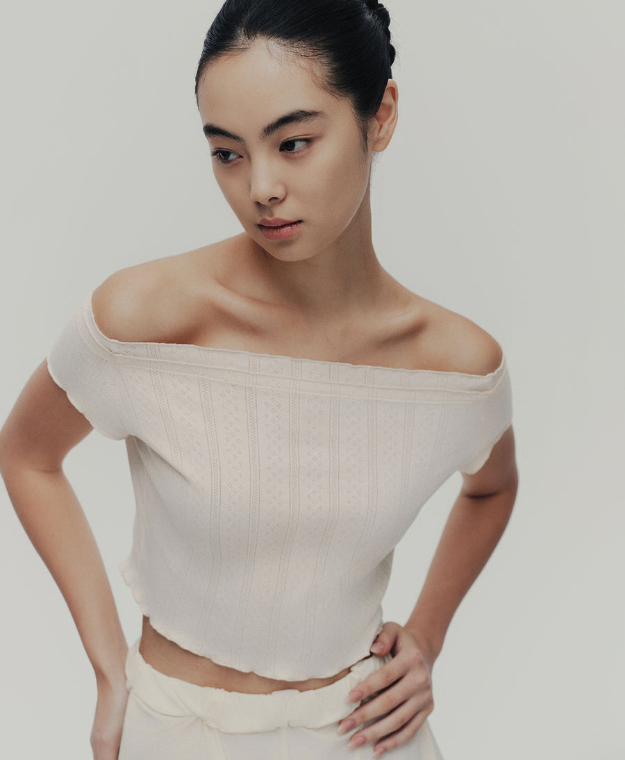 Typha Faux Two-Piece Off-Shoulder Knit Top