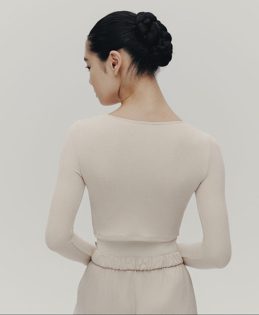 Typha Pleated Knit Long-Sleeved Top